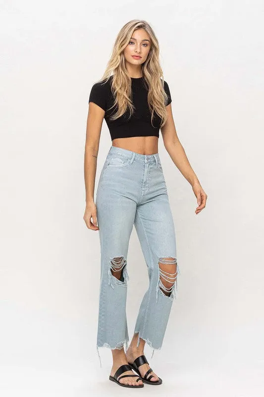 90s Vintage Crop Flare Jeans in Cloud Blue