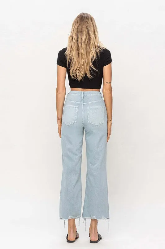 90s Vintage Crop Flare Jeans in Cloud Blue