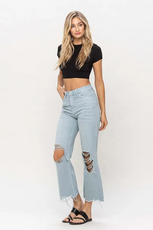 90s Vintage Crop Flare Jeans in Cloud Blue