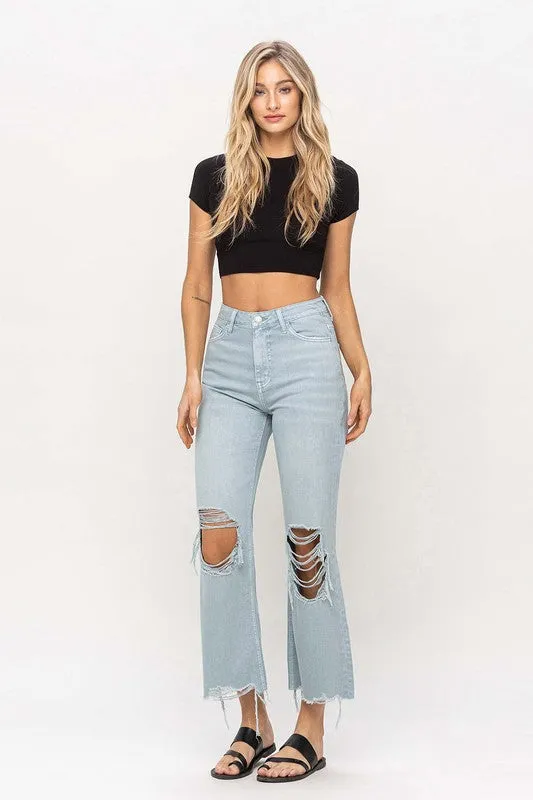 90s Vintage Crop Flare Jeans in Cloud Blue