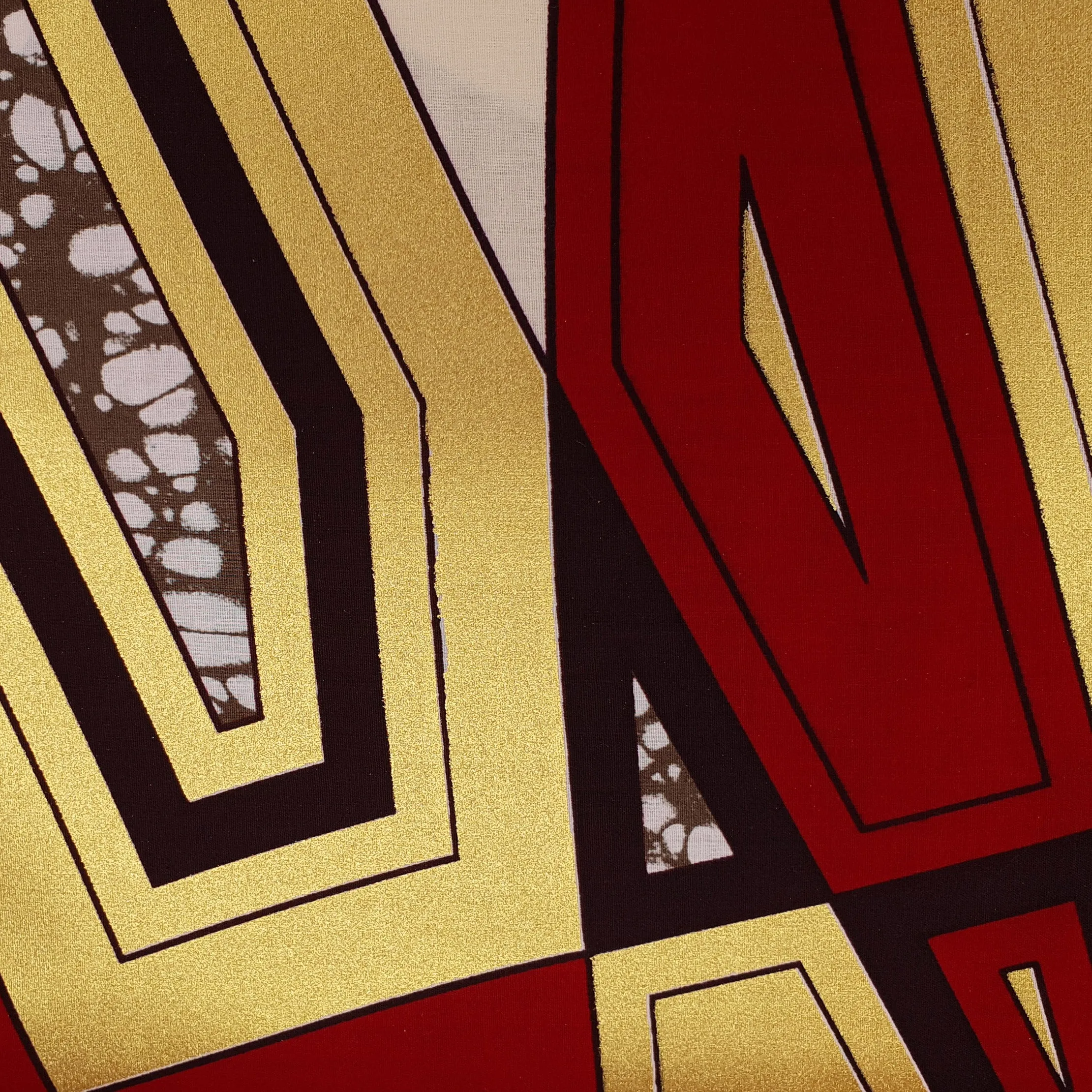 African Wax print fabric - Grand Wax - Maroon Gold geometric - Gold embellished