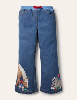 Appliqué Animal Jeans-Mid Vintage Animals