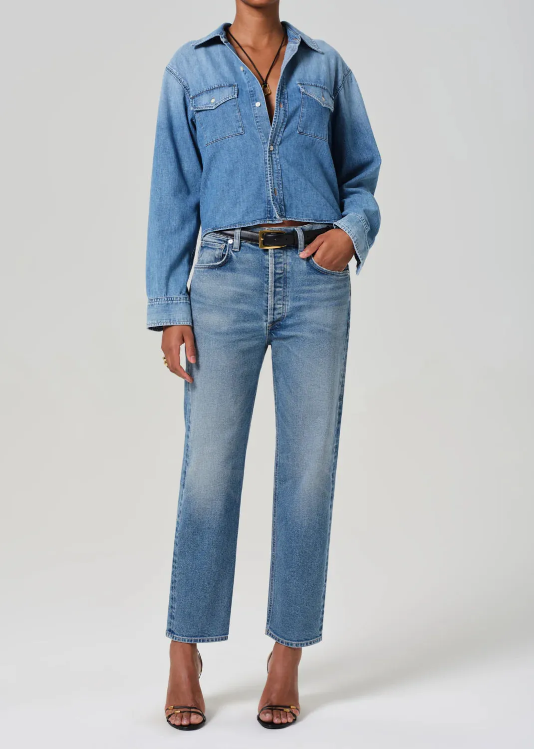 Baby Shay Cropped Shirt in Carolina Blue