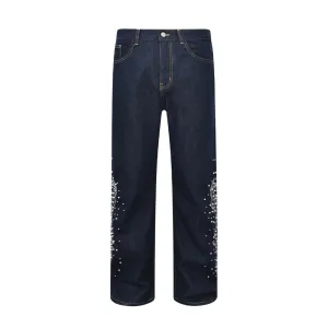 Birth Of Royal Child Raw Embroidered Pearl Flared Denim Jeans - Black