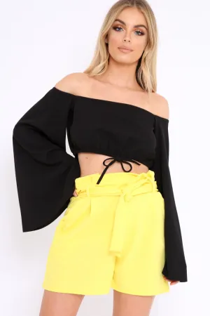 Black Extreme Flared Sleeved Crop Top - Dalis