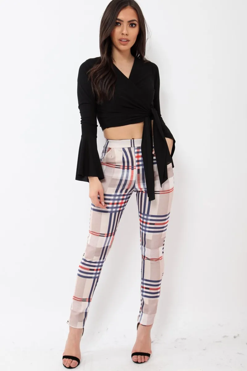 Black Wrap Over Tie Front Crop Top - Ella