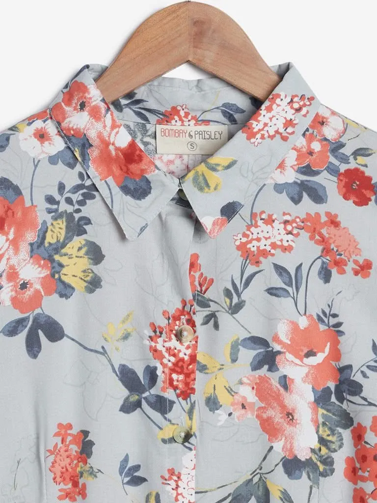 Bombay Paisley Blue Floral Belted Shirtdress
