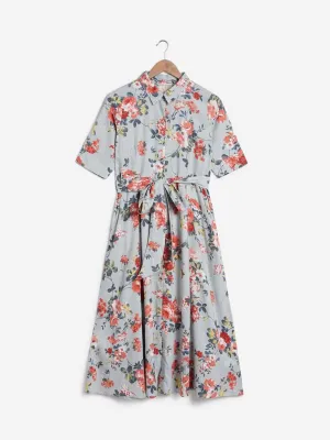 Bombay Paisley Blue Floral Belted Shirtdress