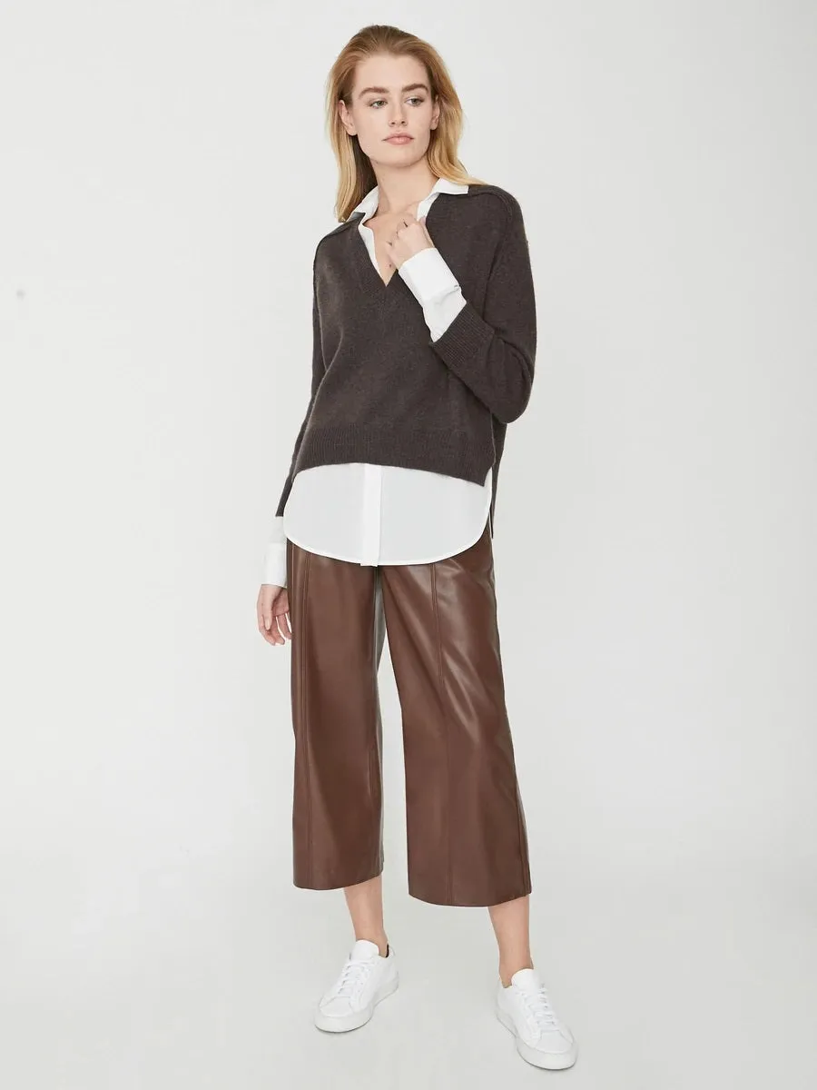 Brochu Walker - Alum V-Neck Layered Looker Sweater in Char Brown Melange