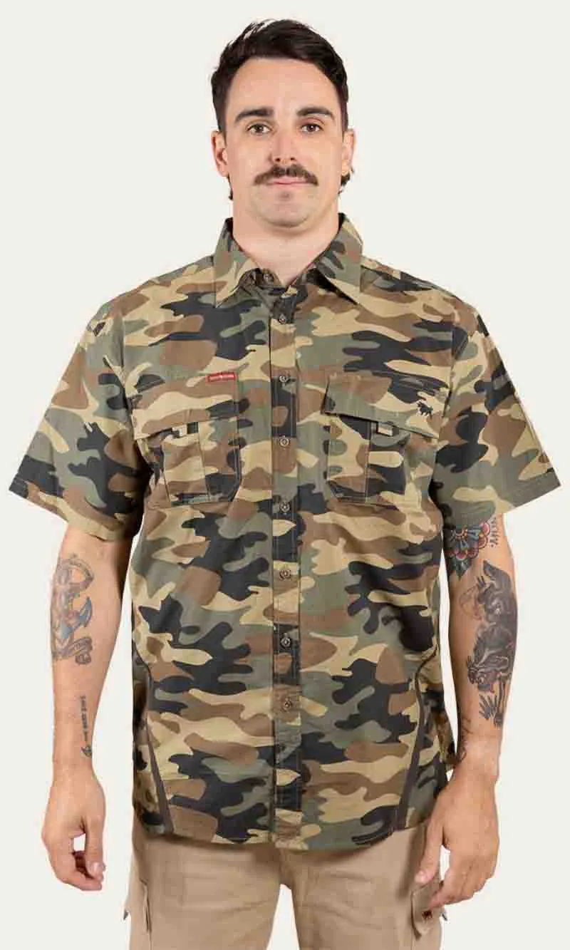 Bulgarra Mens Ripstop Full Button Work Shirt Camo