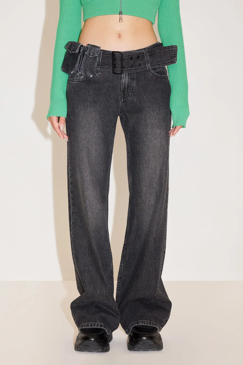 Cargo Flared Jeans With Detachable Belt
