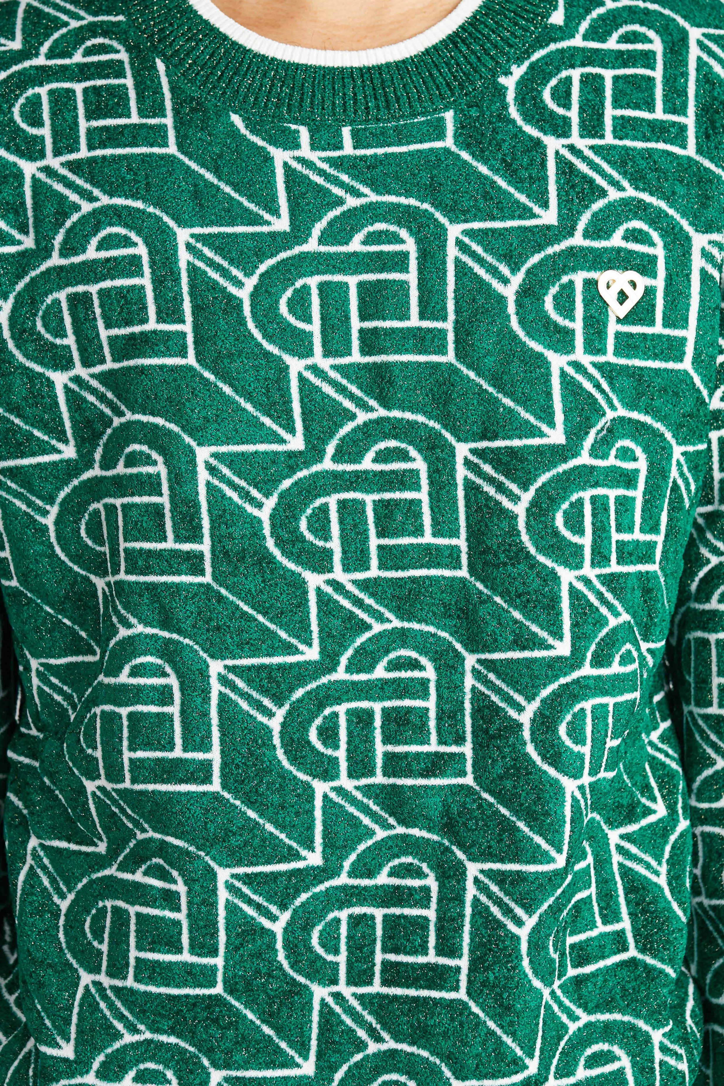 Casablanca Heart Monogram Crew 'Green/White'