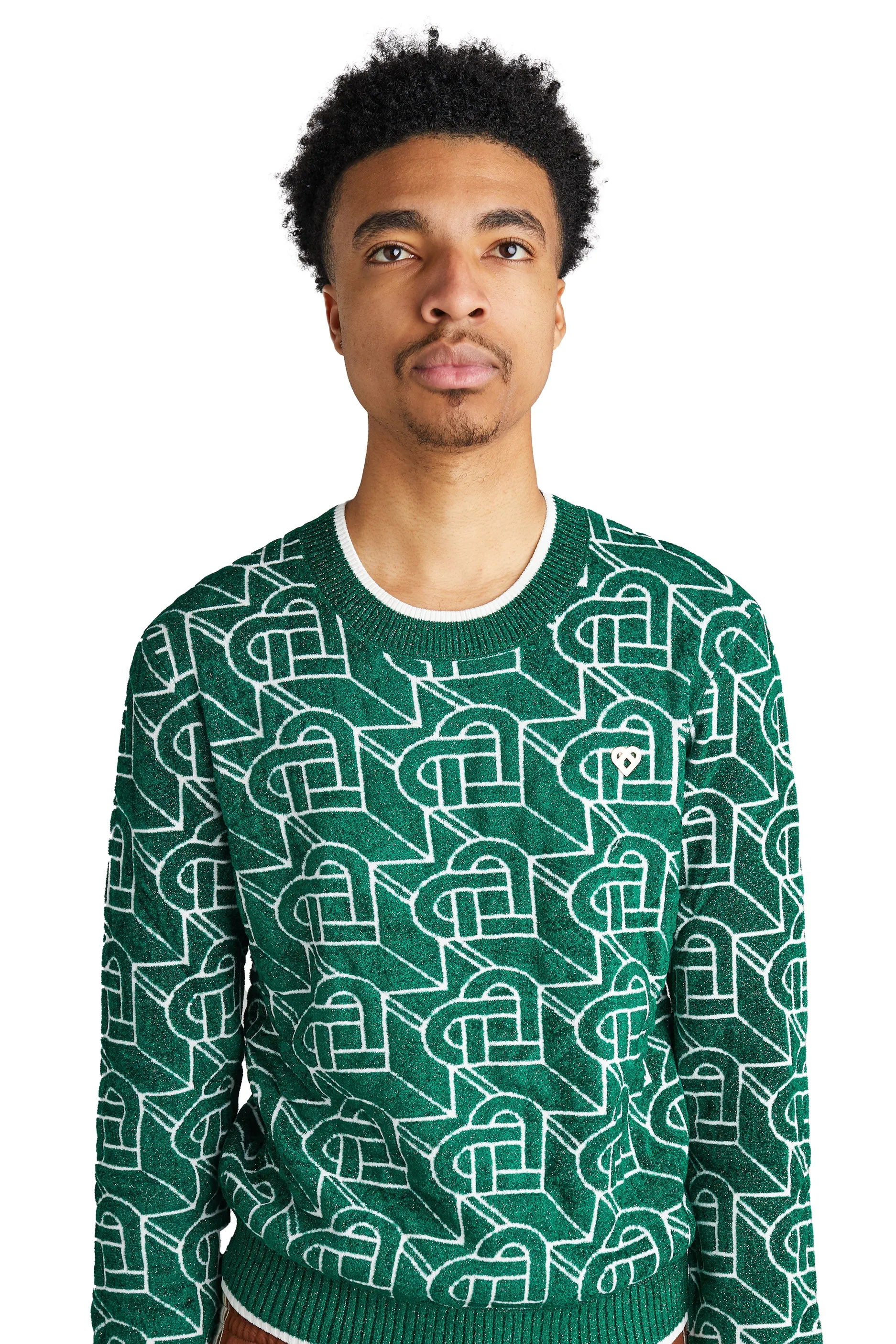 Casablanca Heart Monogram Crew 'Green/White'