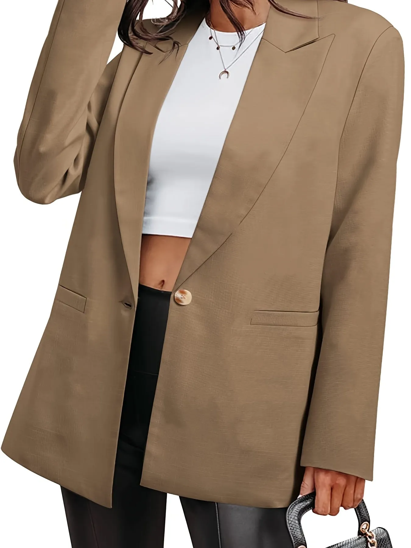 Casual Plus Size Long Sleeve Open Front Style Jacket Boyfriend Solid Blazer
