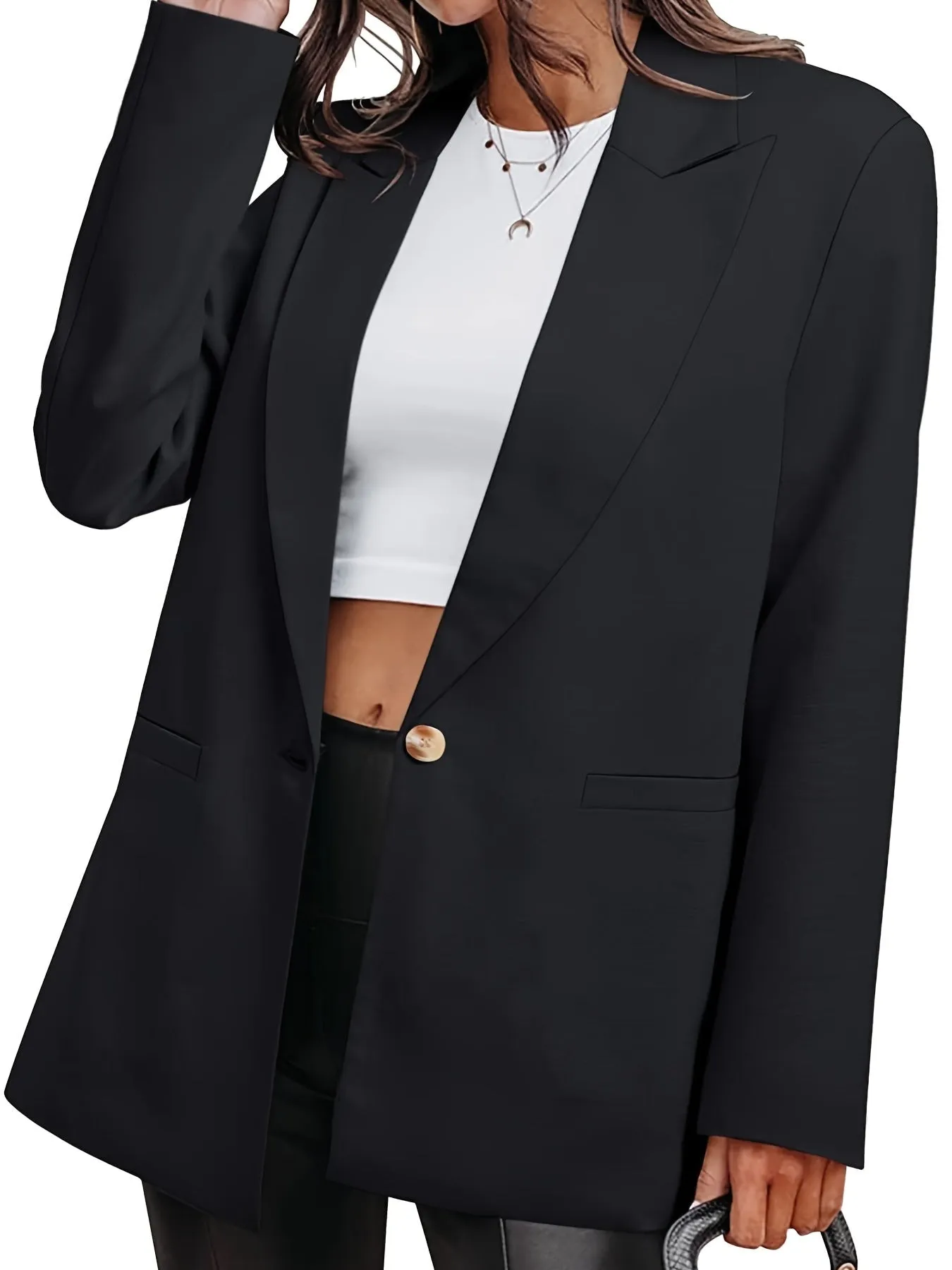 Casual Plus Size Long Sleeve Open Front Style Jacket Boyfriend Solid Blazer