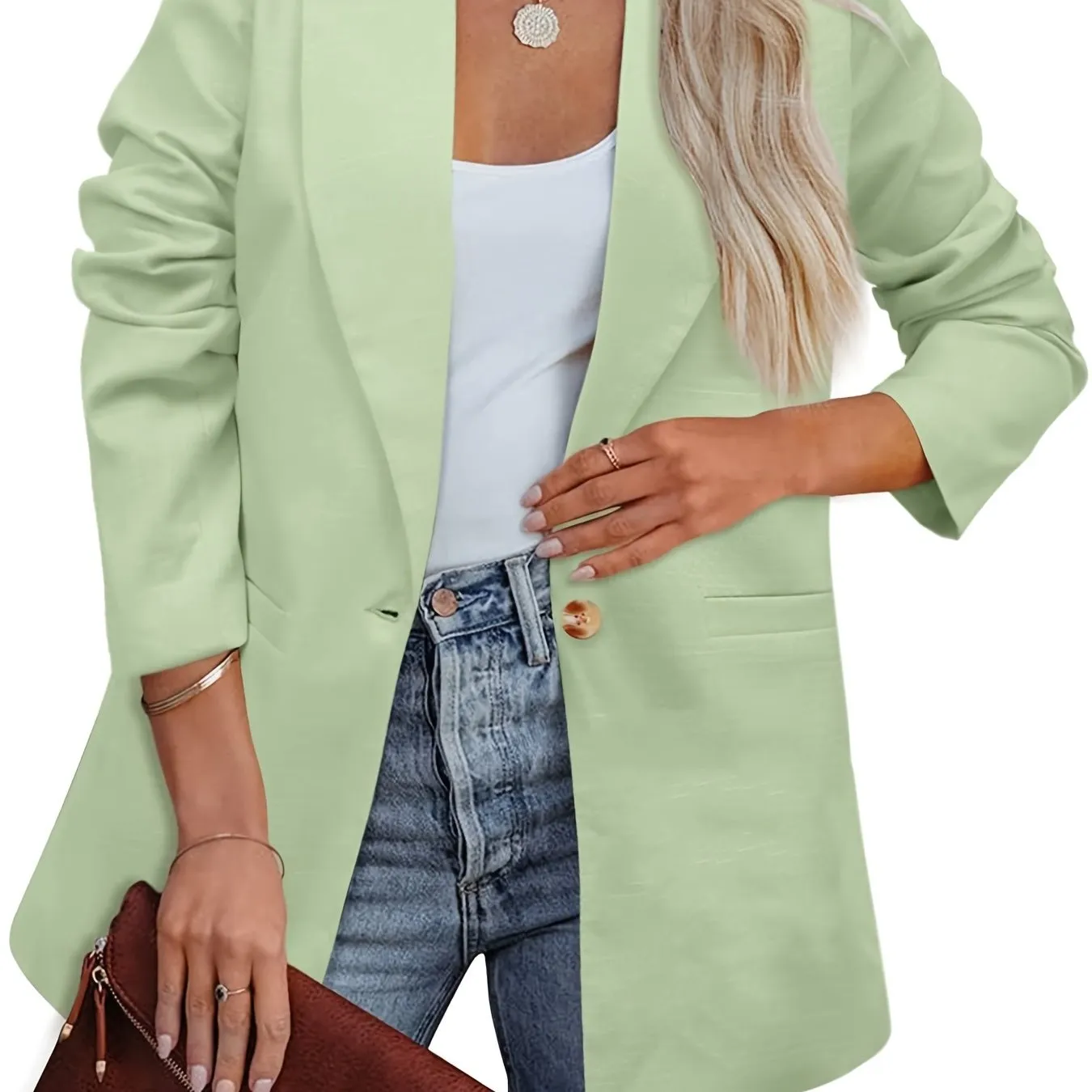 Casual Plus Size Long Sleeve Open Front Style Jacket Boyfriend Solid Blazer