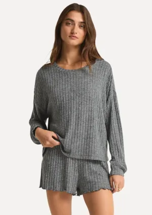 Daydream Rib Long Sleeve Top - Charcoal Heather