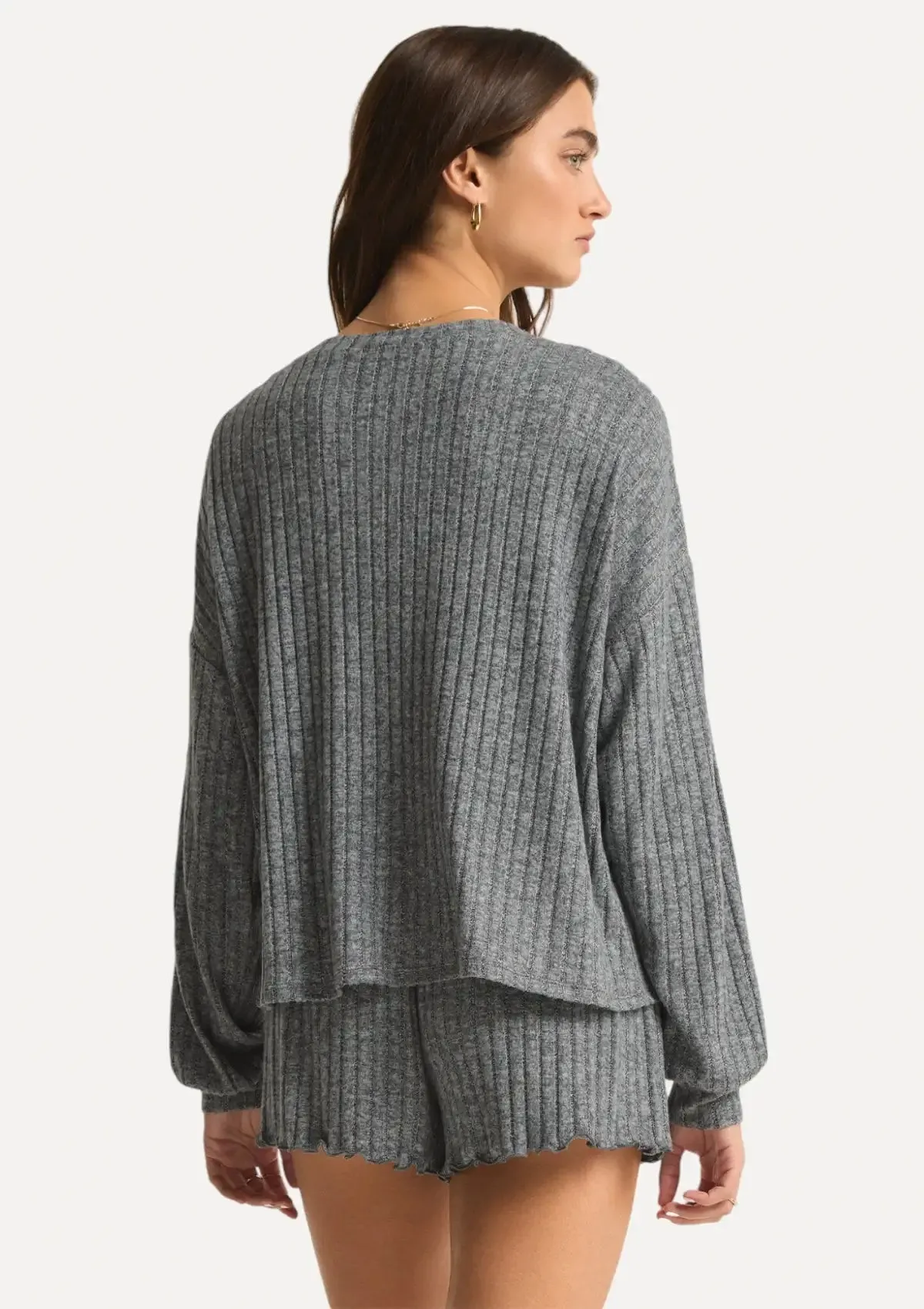 Daydream Rib Long Sleeve Top - Charcoal Heather