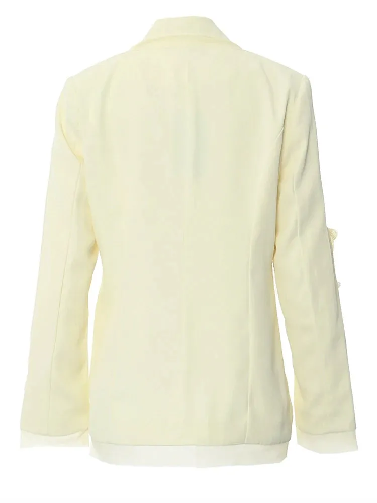 Elegant Patchwork Tassel Tunic Blazer For Women Notched Collar Long Sleeve Spliced Button Temperament Slim Blazers Female