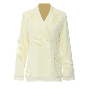 Elegant Patchwork Tassel Tunic Blazer For Women Notched Collar Long Sleeve Spliced Button Temperament Slim Blazers Female
