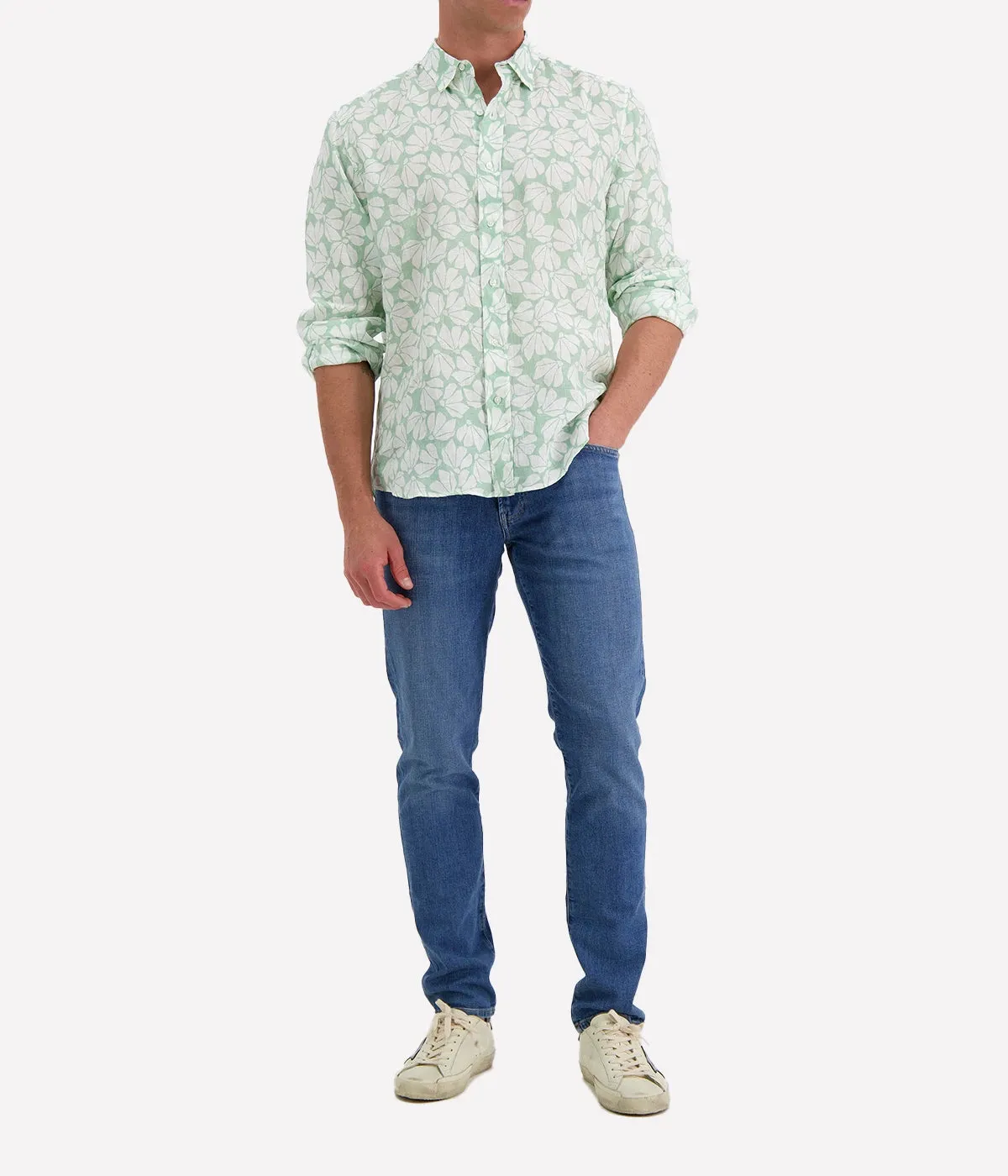 Finbar Woven Button Up Shirt in Mint Floral