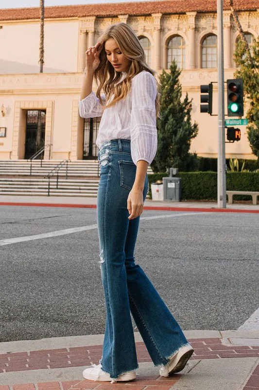 Flying Monkey High Rise Distressed Raw Hem Flare