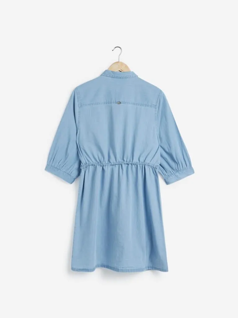 Gia Curves Blue Embroidered Shirtdress