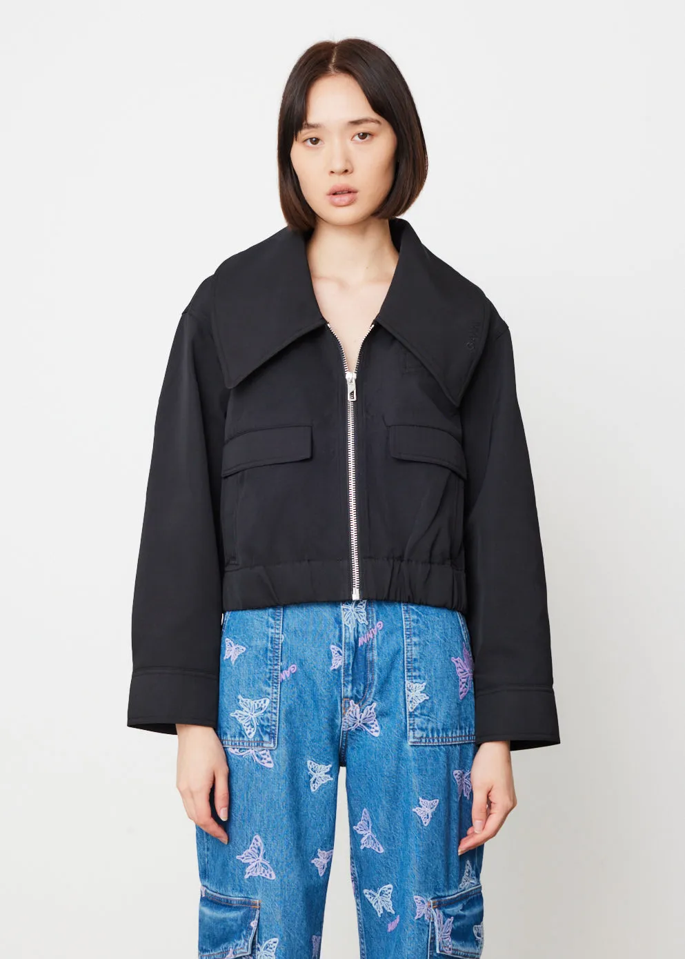 Heavy Twill Wide Collar Short Jacket