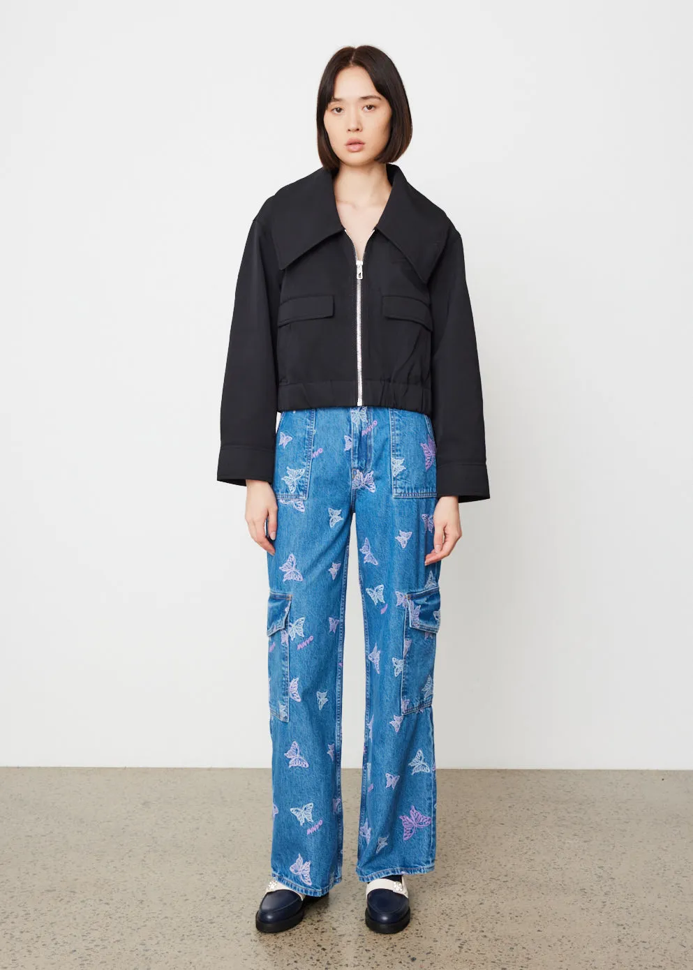 Heavy Twill Wide Collar Short Jacket