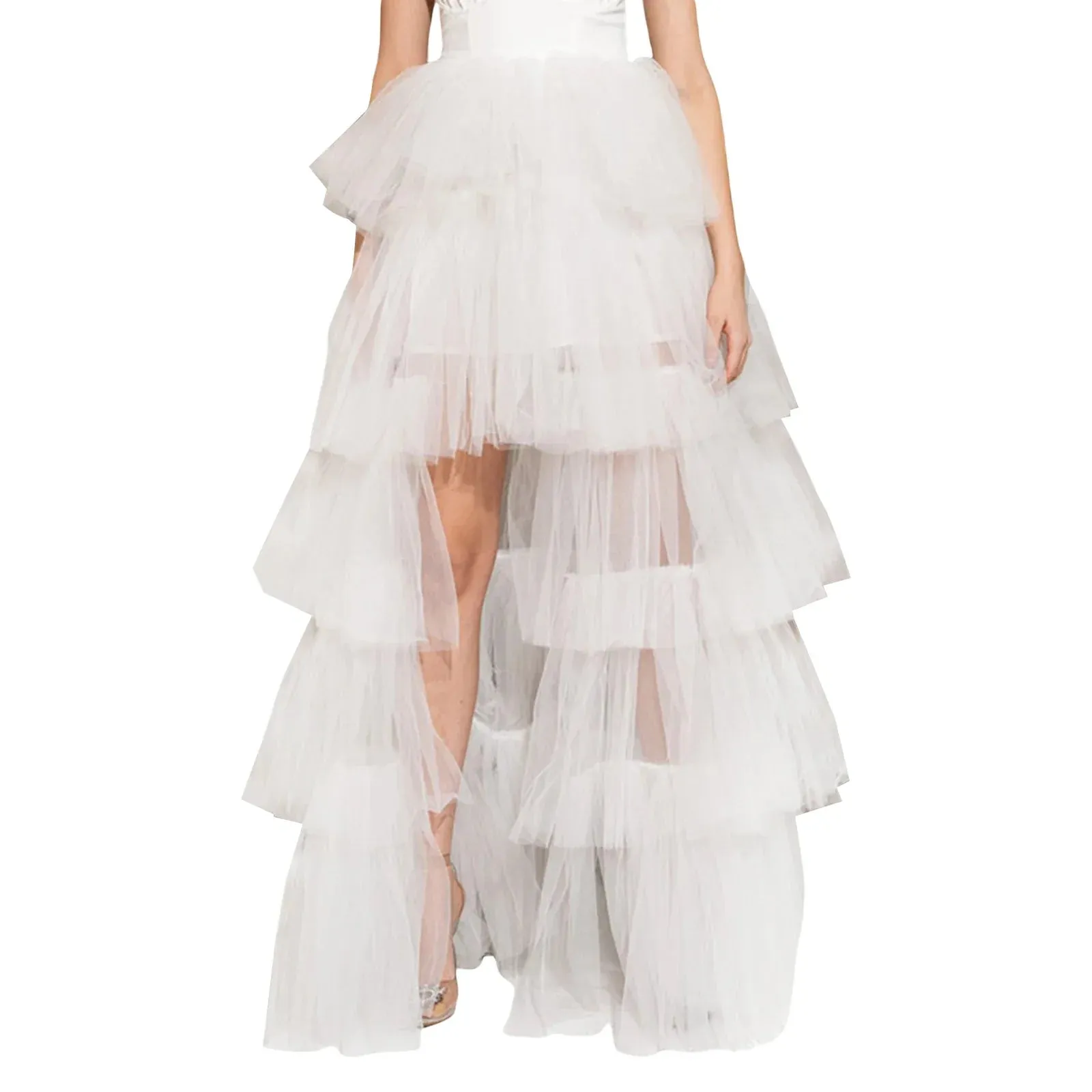 High Waist Layered Solid Color Tulle Cake for Wedding Party Club Basics Versatility Elegant Long Long Skirt