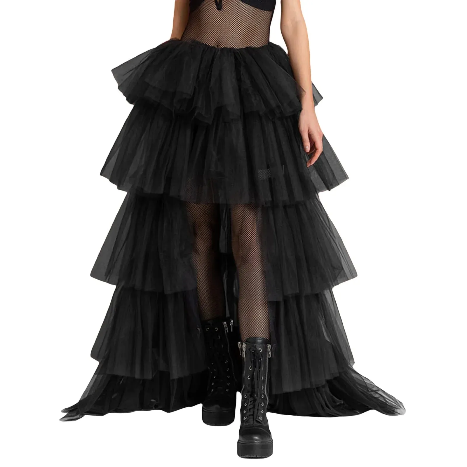 High Waist Layered Solid Color Tulle Cake for Wedding Party Club Basics Versatility Elegant Long Long Skirt