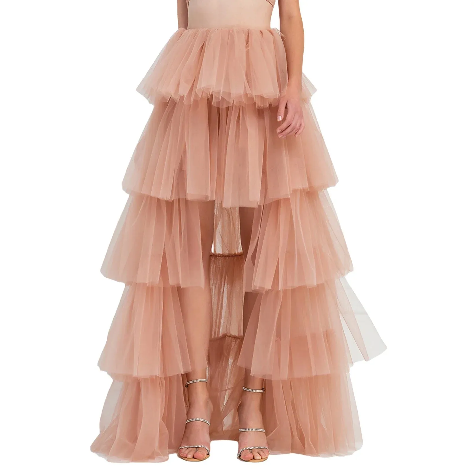 High Waist Layered Solid Color Tulle Cake for Wedding Party Club Basics Versatility Elegant Long Long Skirt