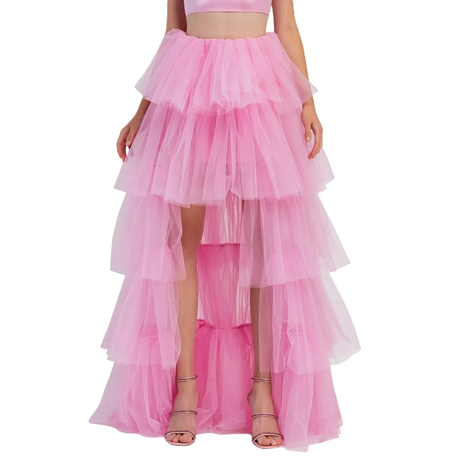 High Waist Layered Solid Color Tulle Cake for Wedding Party Club Basics Versatility Elegant Long Long Skirt