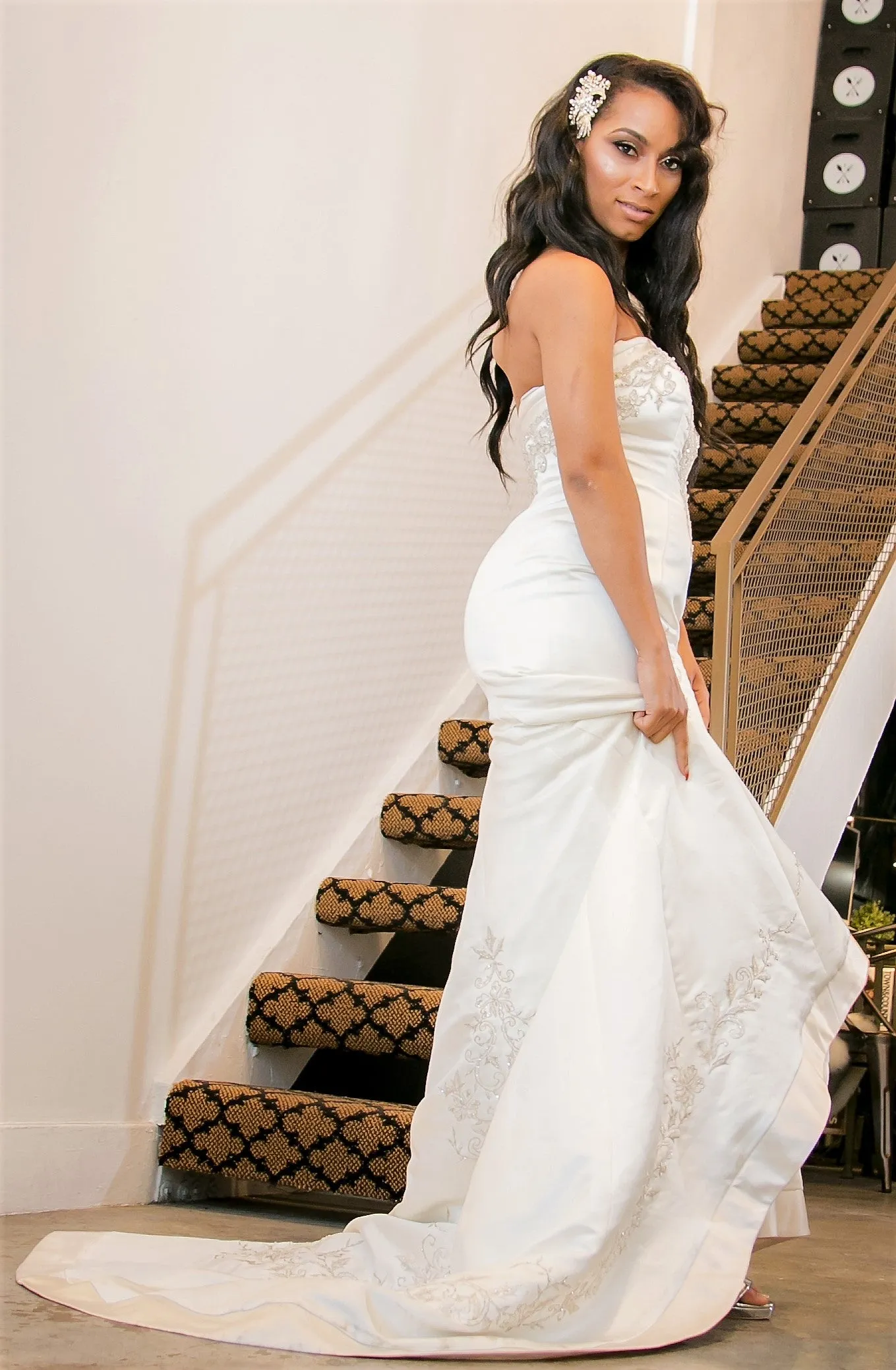 Ivory Satin Fit and Flare Wedding Gown