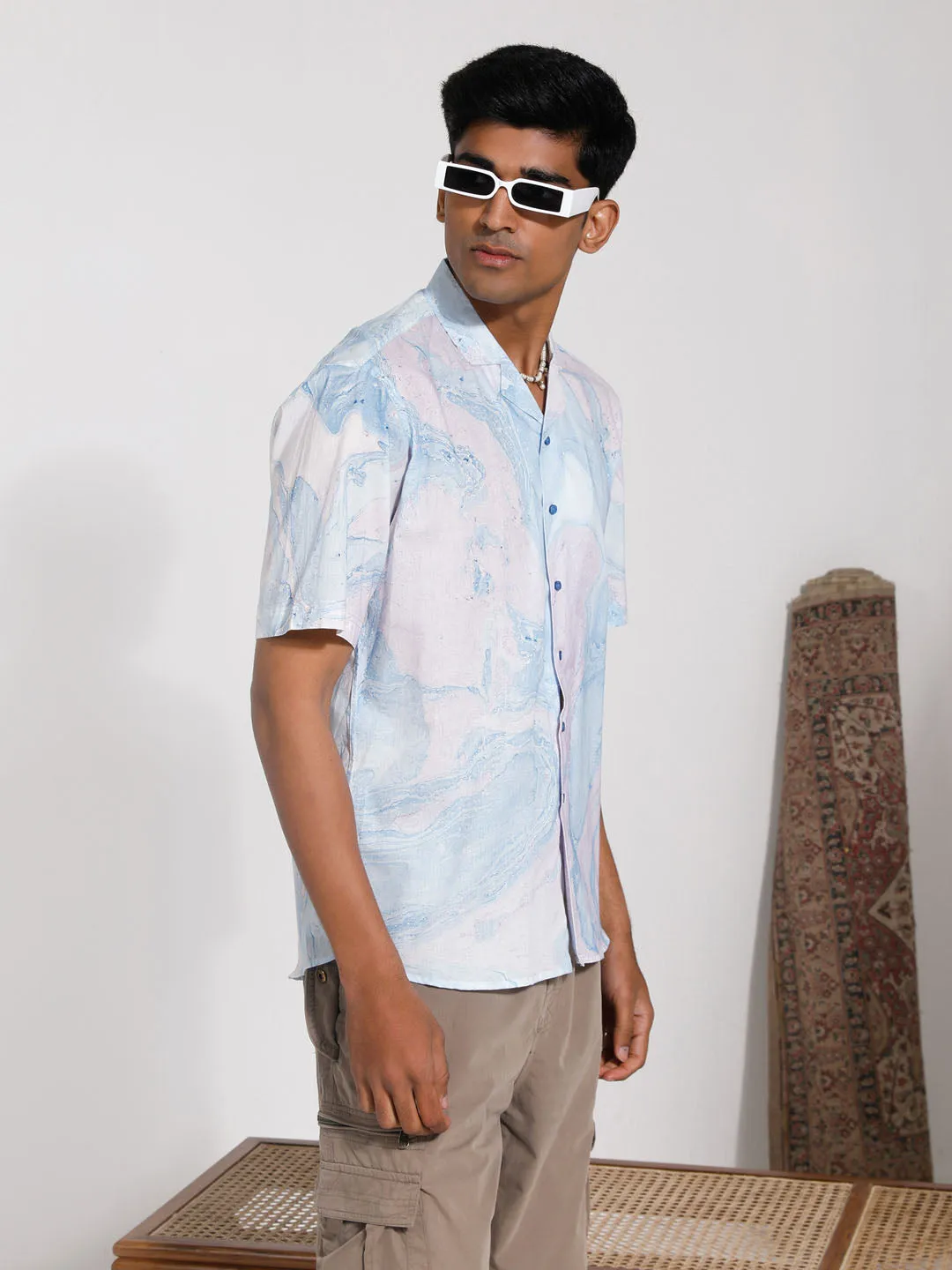 Jashvi Men's Lavender Cotton Ethnic Shirt