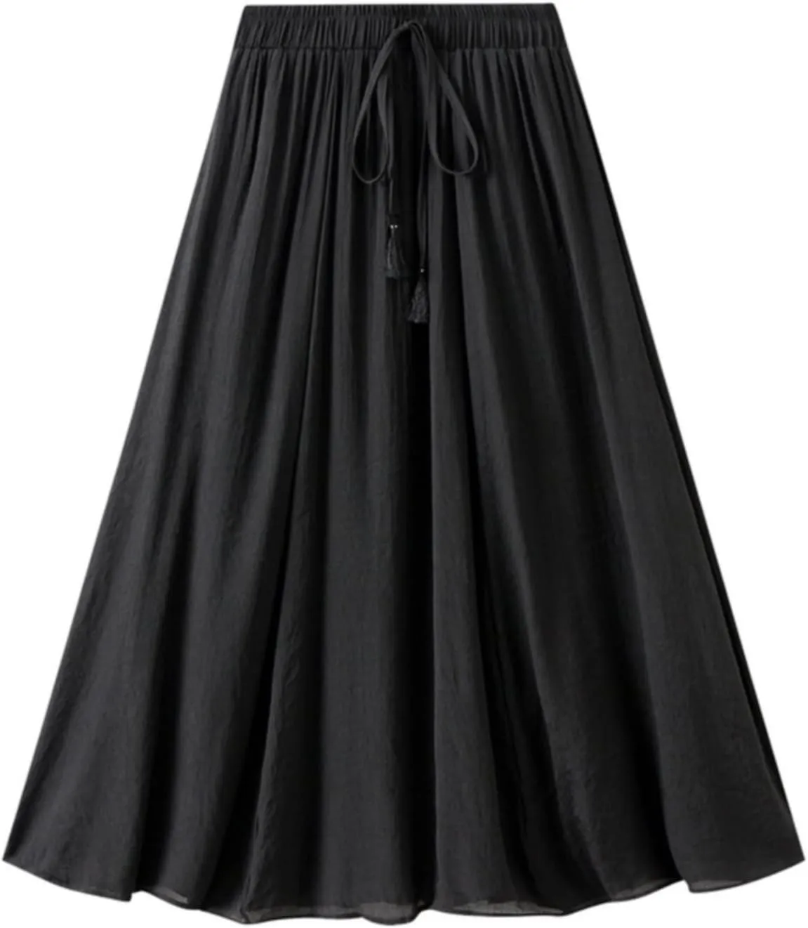 Linen Maxi Skirts for Women Flowy Cotton Pleated A-Line Long Skirt Boho Elastic Waist Drawstring 2025 Summer Dress