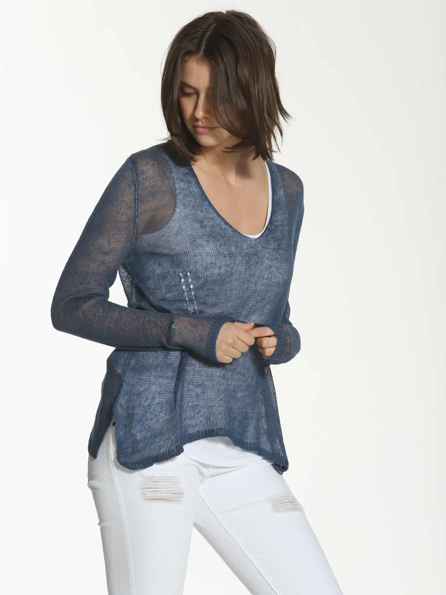 Linen Vee Tee - Cadet