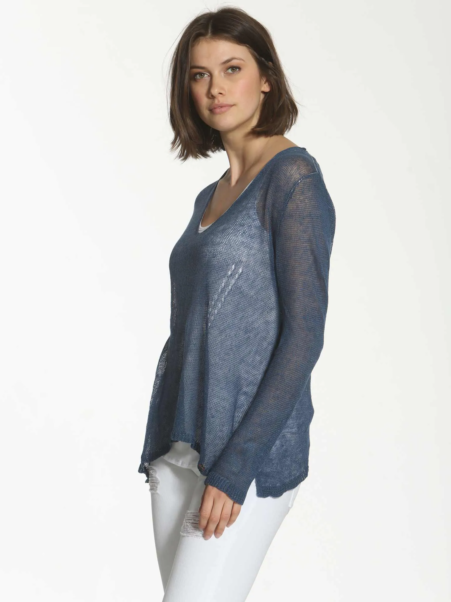 Linen Vee Tee - Cadet