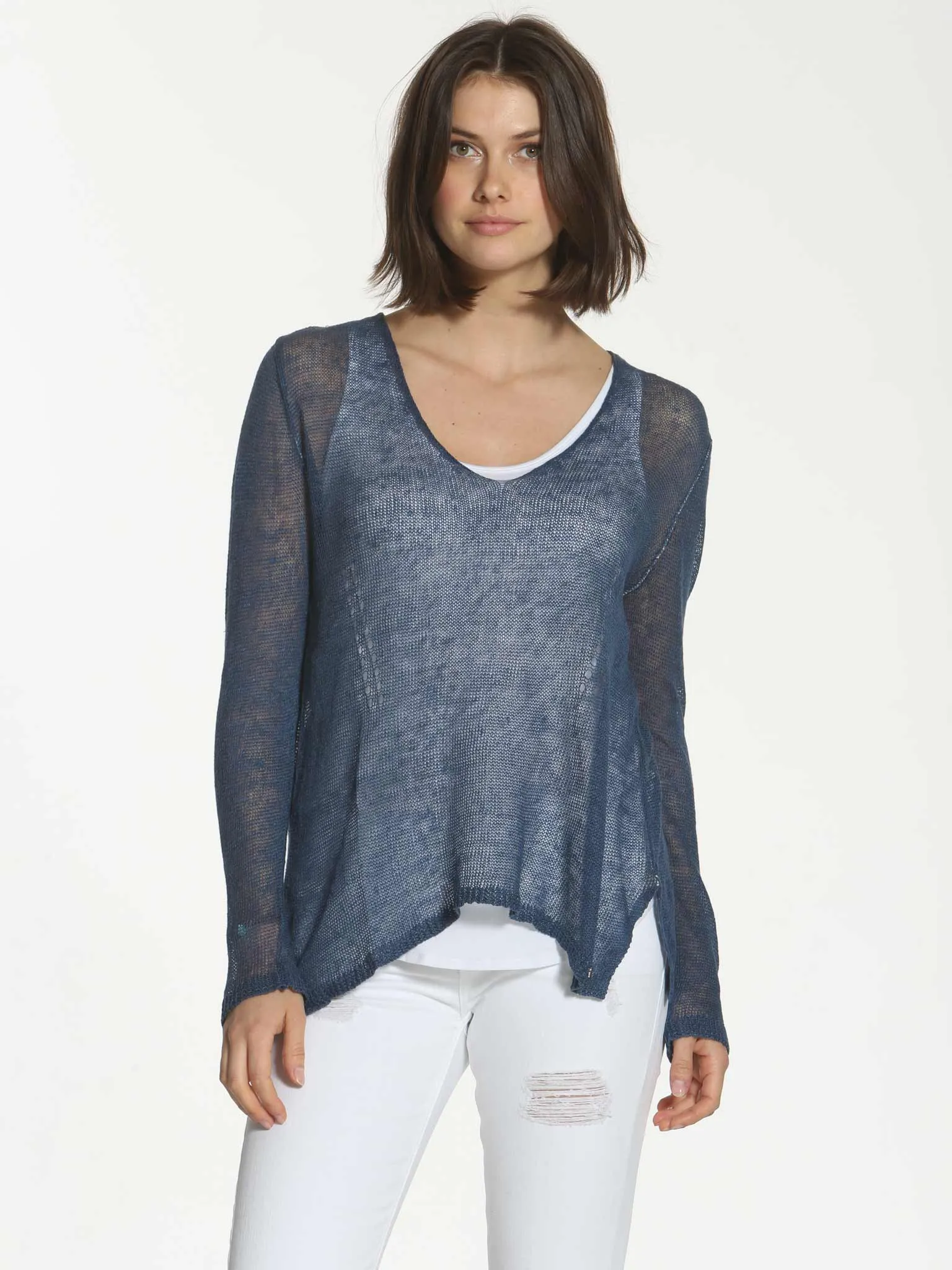 Linen Vee Tee - Cadet