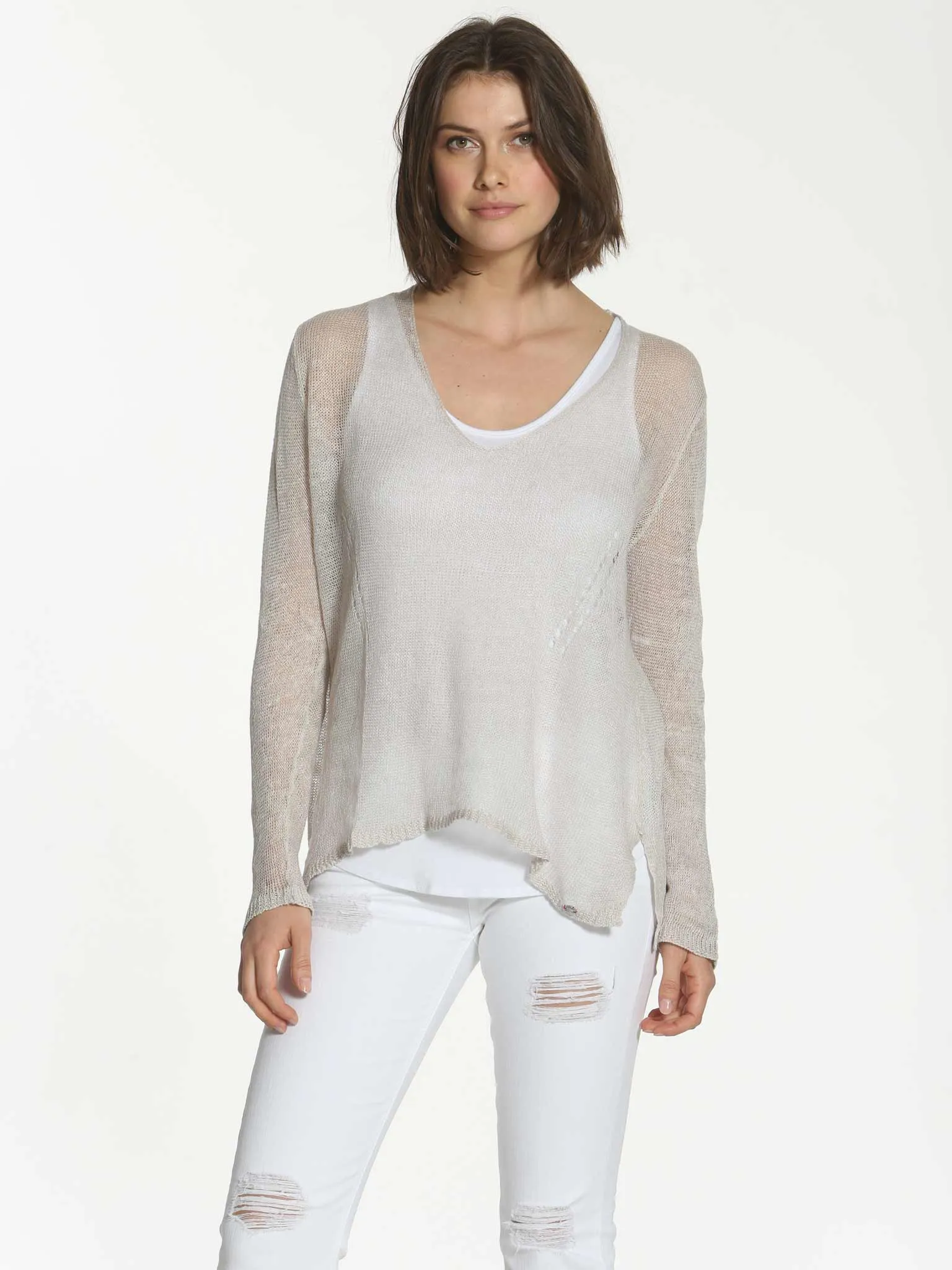 Linen Vee Tee - Cloud