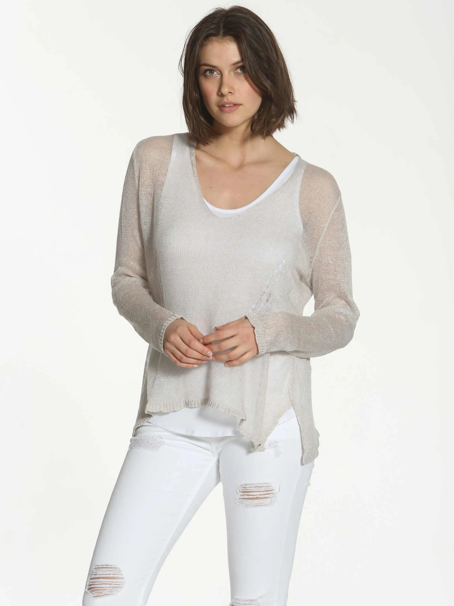 Linen Vee Tee - Cloud
