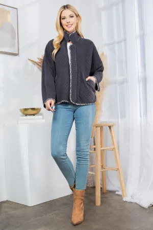 Long-Sleeved Lightweight Quilt Jacket with Pockets
