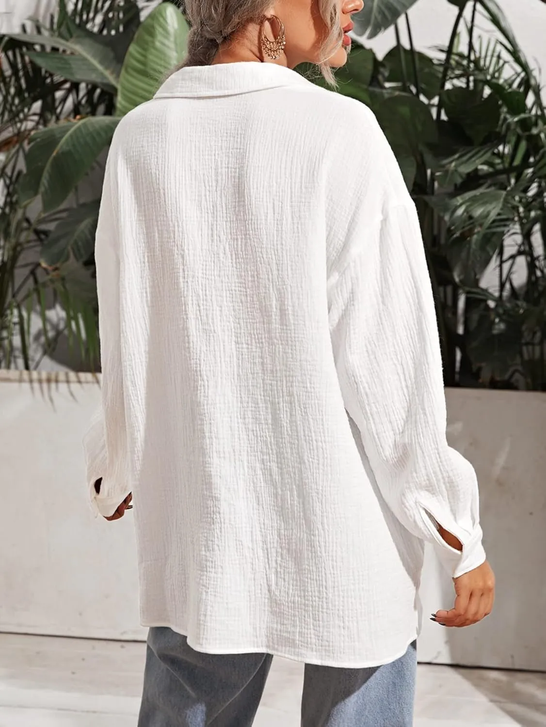MakeMeChic Women's Oversized Button Down Shirts Collared Button Up Shirt Blouse Top