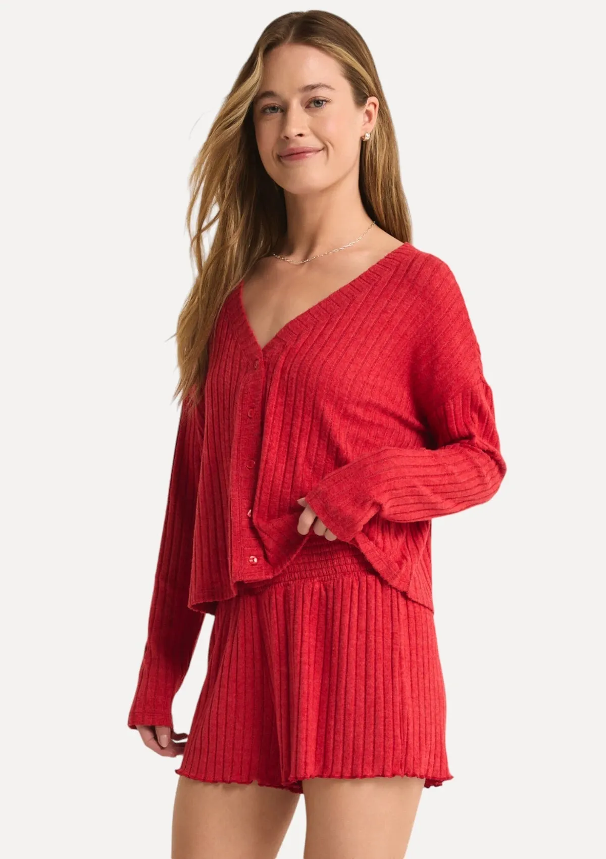 Mara Long Sleeve Cardigan Top - Haute Red