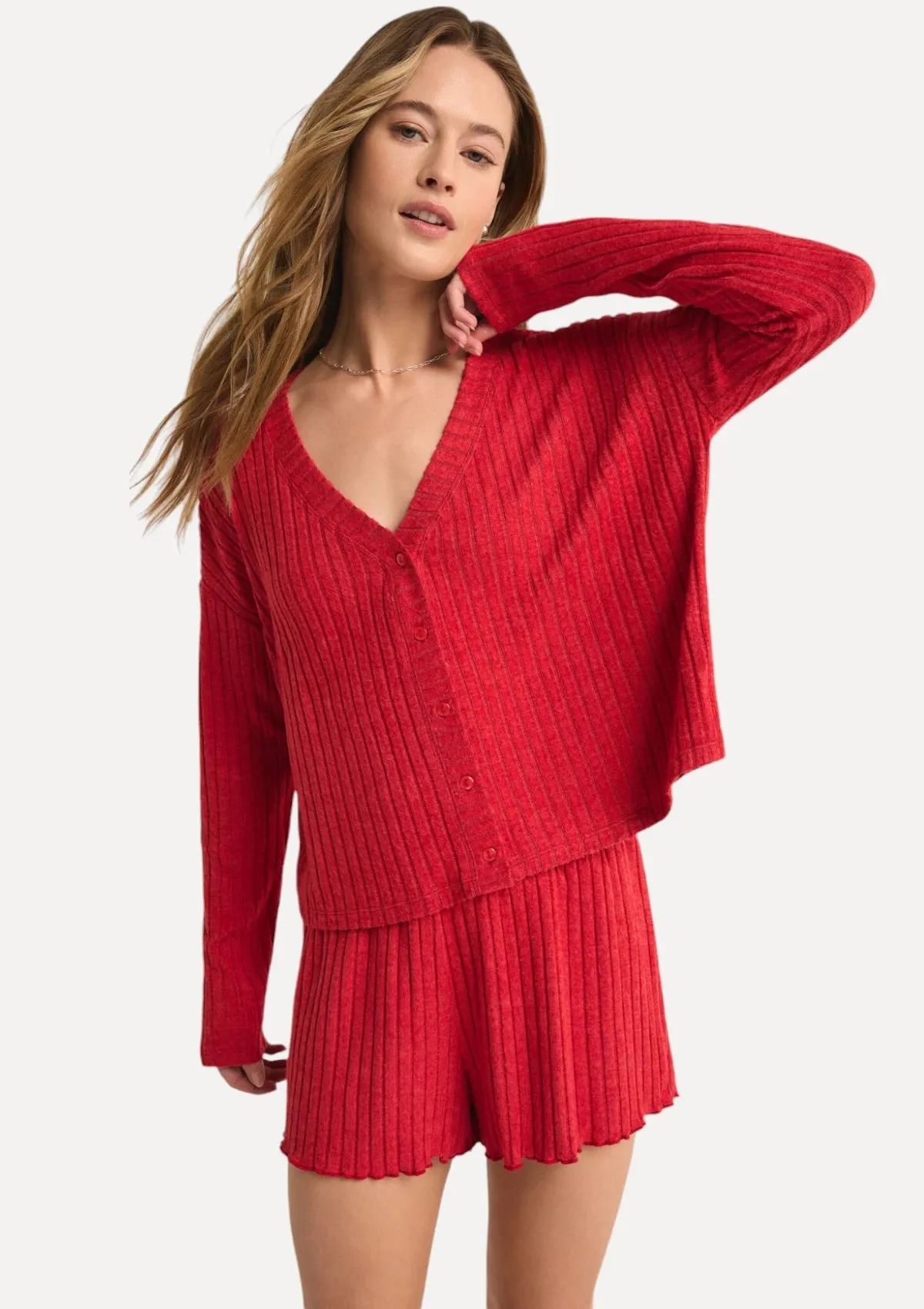 Mara Long Sleeve Cardigan Top - Haute Red