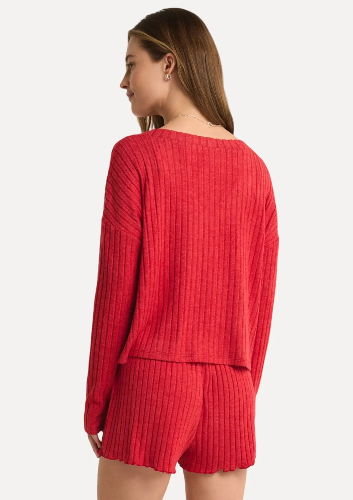 Mara Long Sleeve Cardigan Top - Haute Red