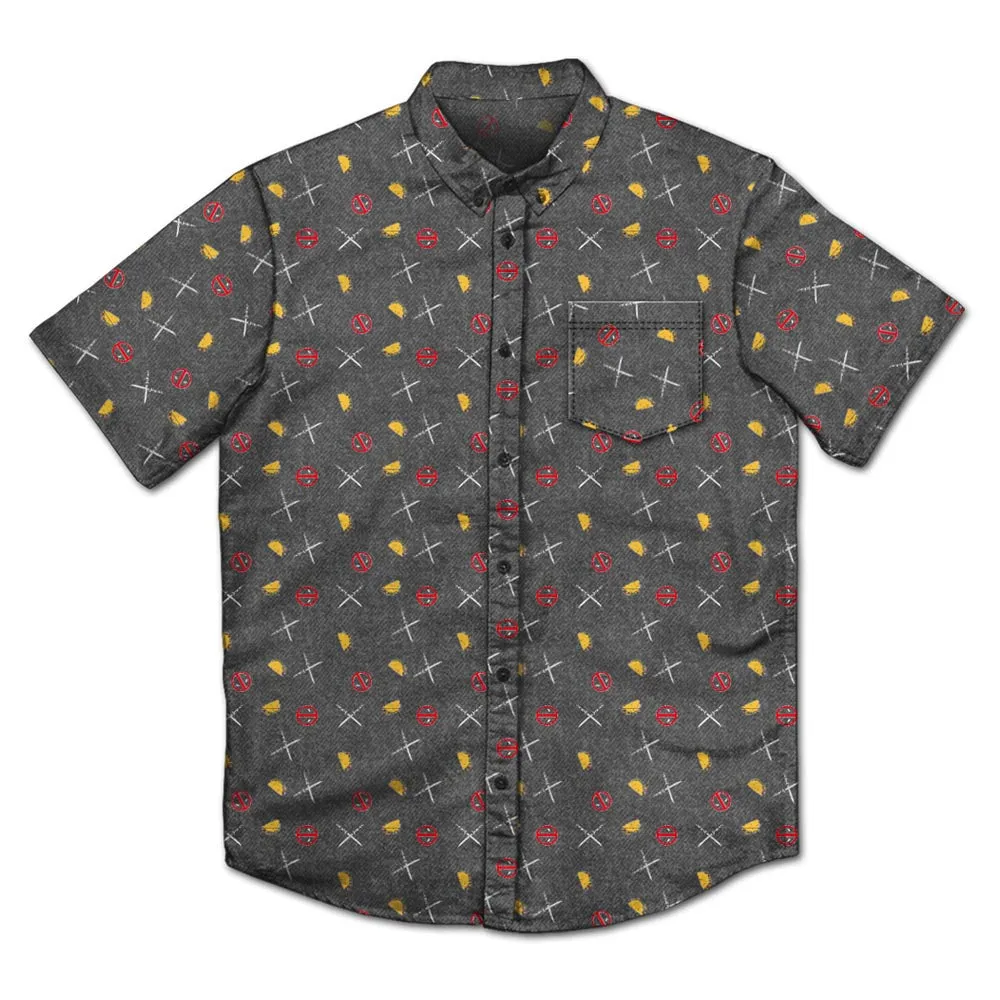 Men's Marvel Deadpool Button Up Woven - Ships from The US