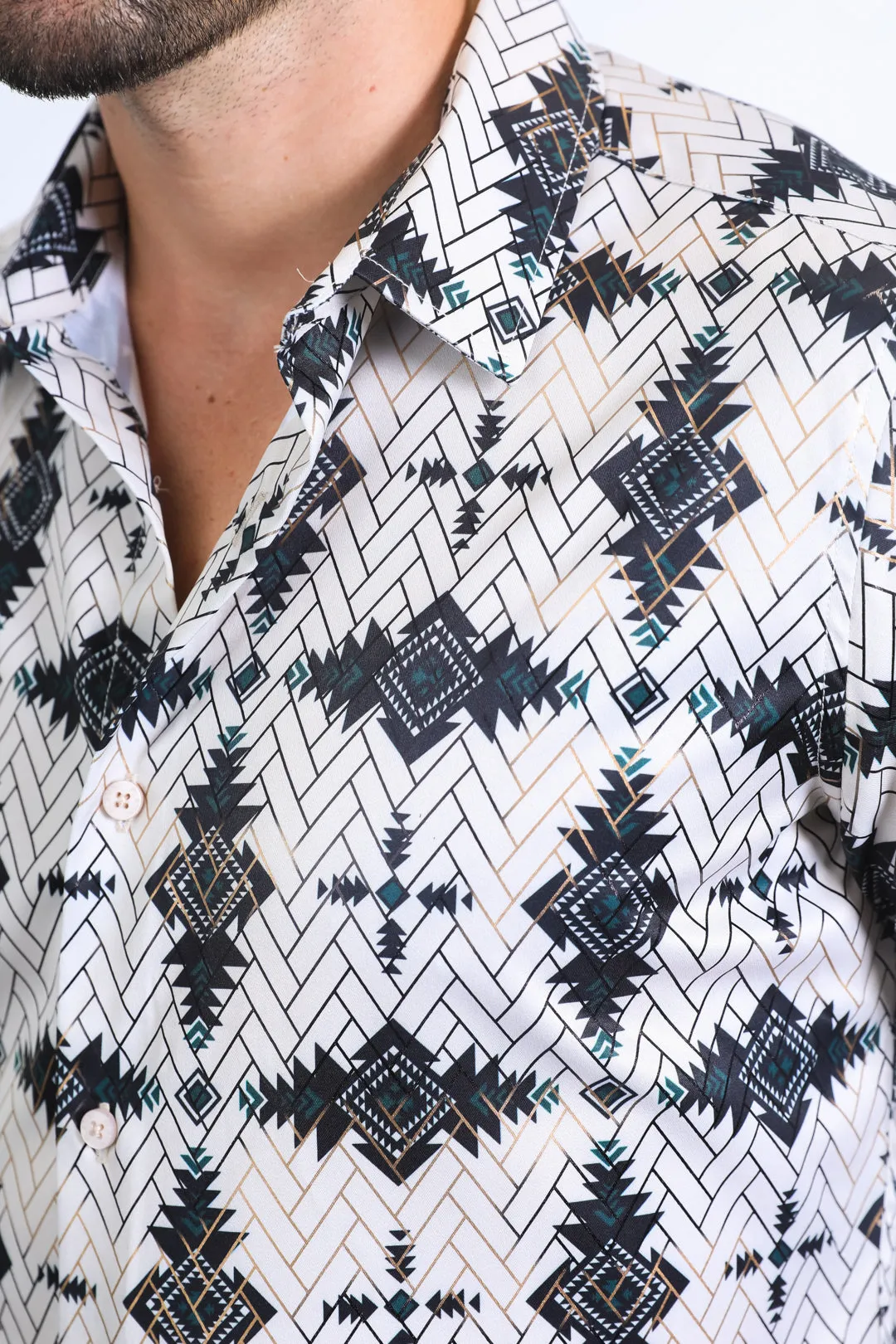 Mens Modern Fit Stretch Foil Fashion Beige Shirt