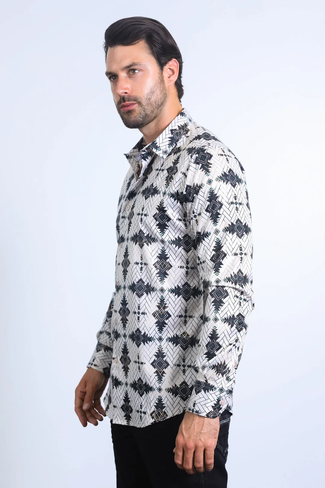 Mens Modern Fit Stretch Foil Fashion Beige Shirt