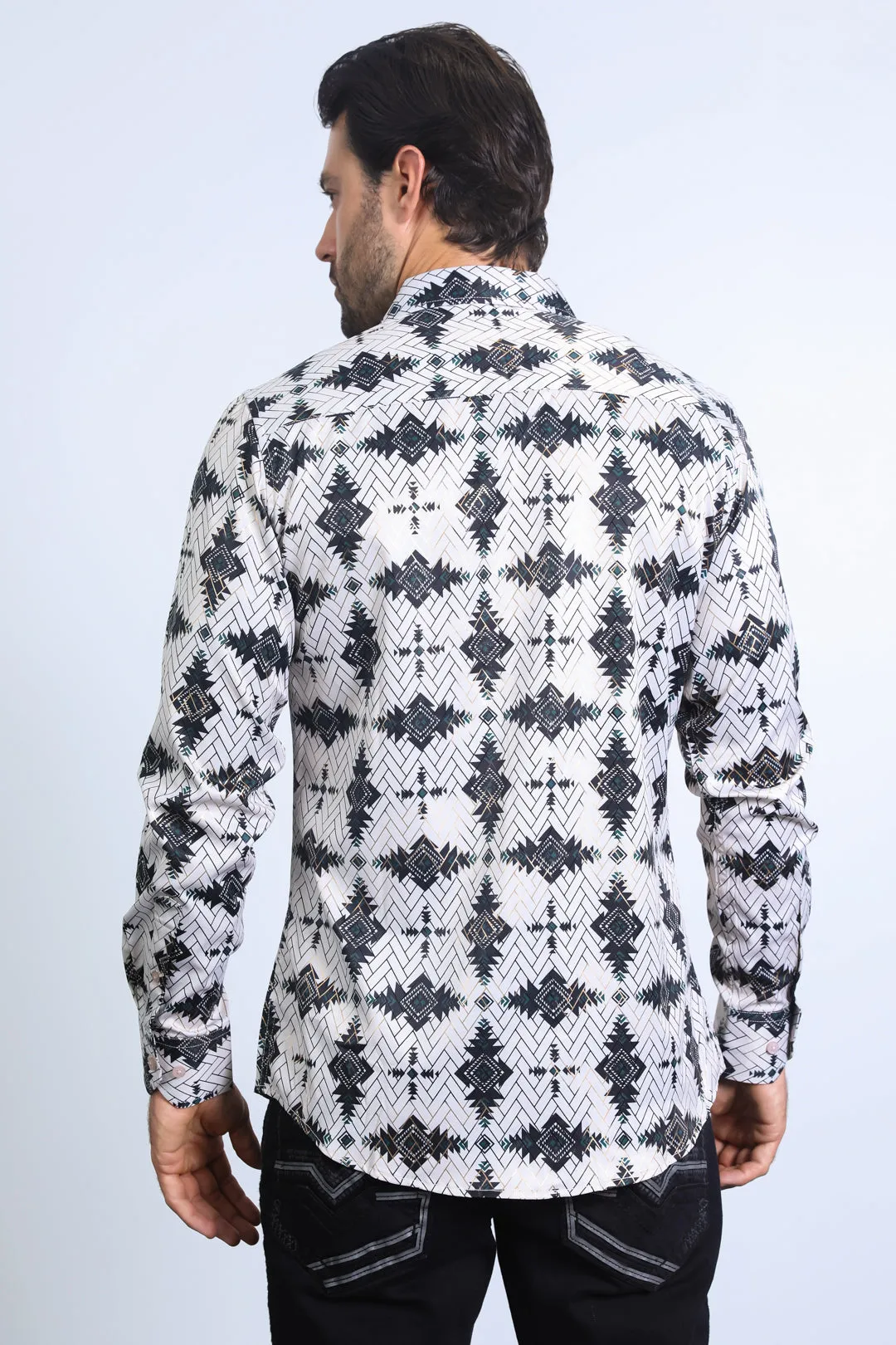 Mens Modern Fit Stretch Foil Fashion Beige Shirt
